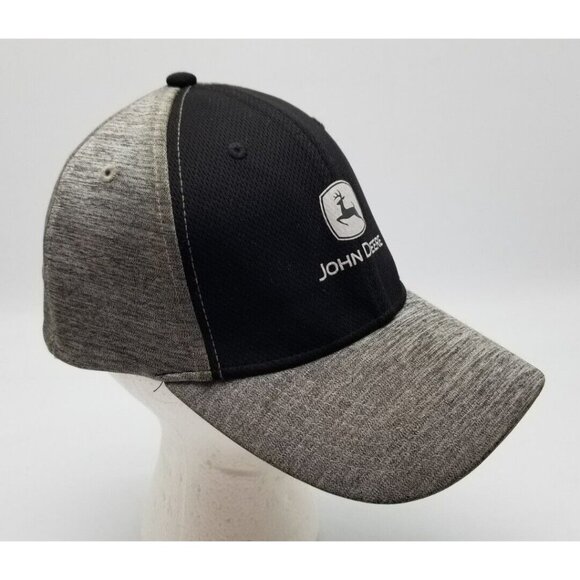 John Deere Official Licensed Brand Black Gray Colorblock Stretch Fitted Hat OSFA - Picture 3 of 9